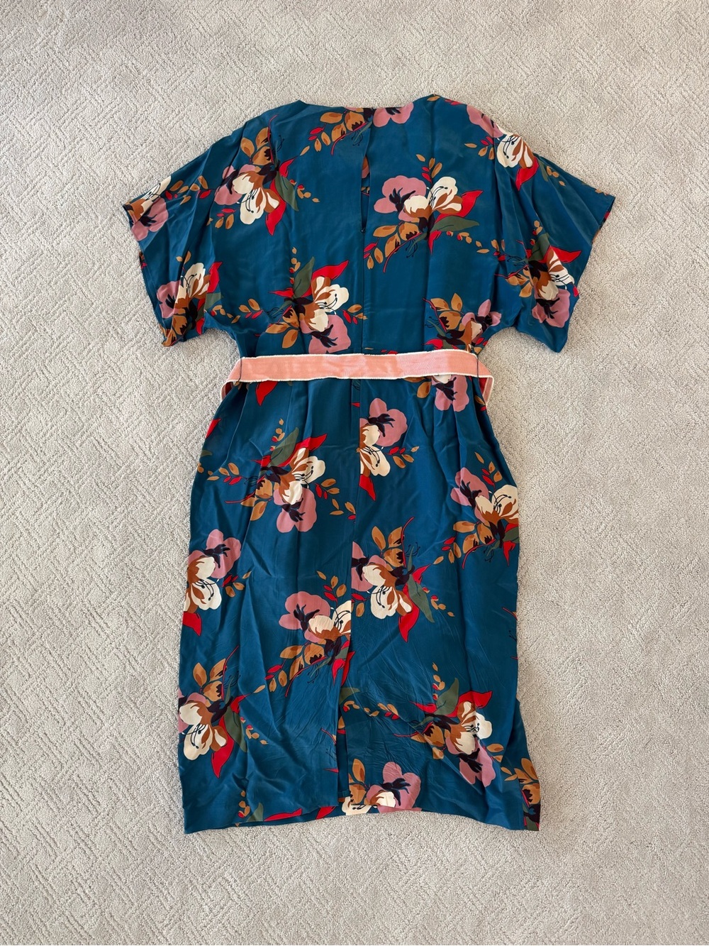 Boden Teal Floral Stripe-Belt Midi Dress - Picture 3 of 4